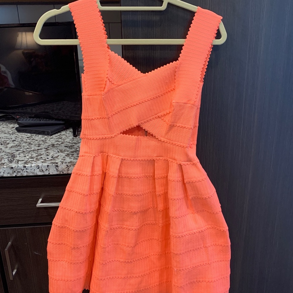 Orange bandage cutout fit & flare dress
